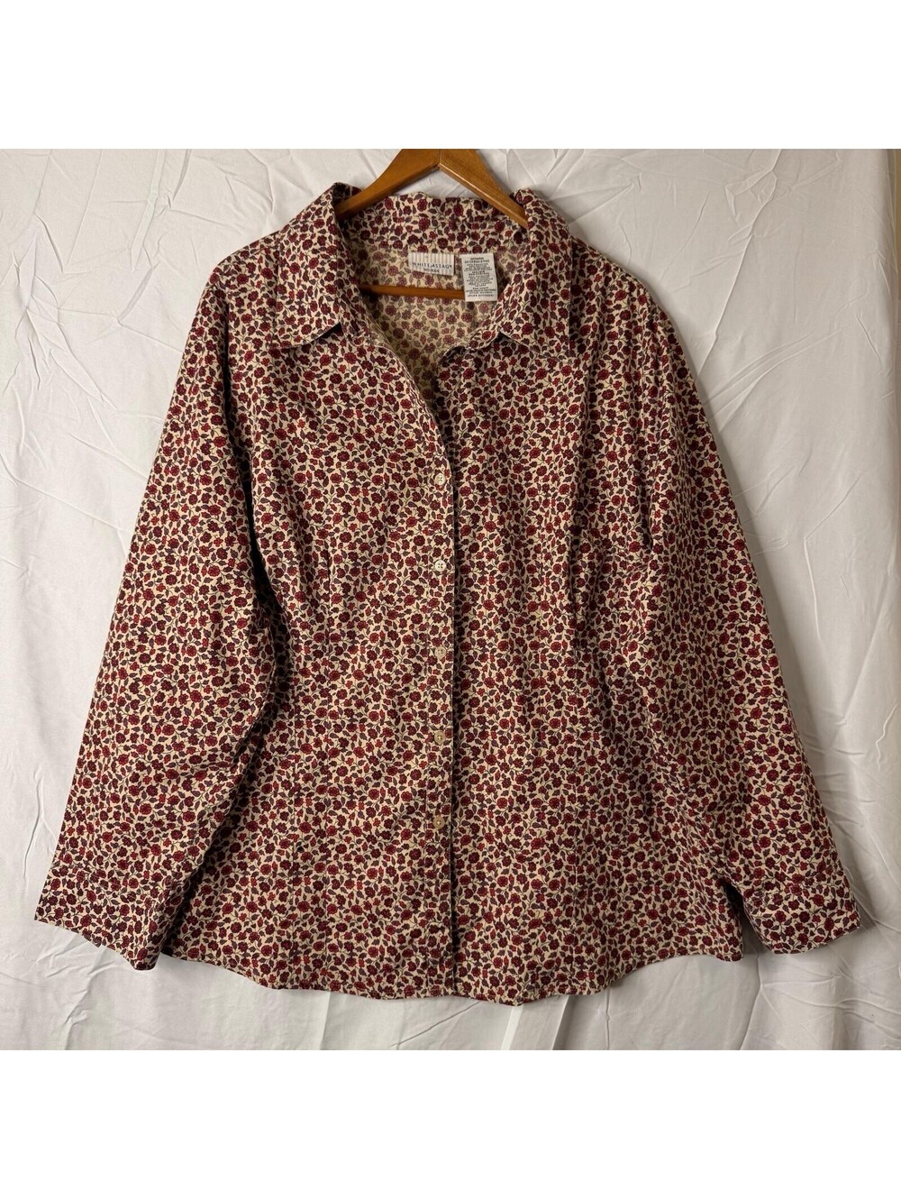 White Stag Shirt Womens 3X Tan Red Floral Button Up Long Sleeve Vintage